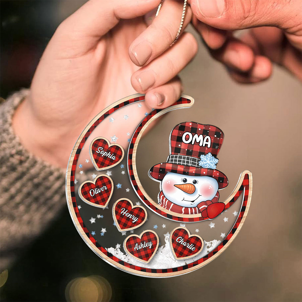 Oma Schneemann auf Mond personalisiert Shaker Ornament, Weihnachtsgeschenk für Oma & Mama