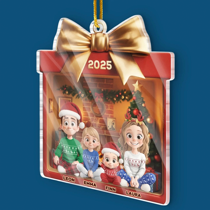 Acrylanhänger mit Familie Christbaumschmuck mit Geschenkmotiv