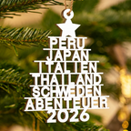 Personalisierter Holz-Weihnachtsanhänger mit individuellen Reisezielen