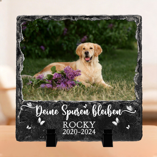 Personalisierte Schieferplatte mit Foto und Spruch Trauergeschenk