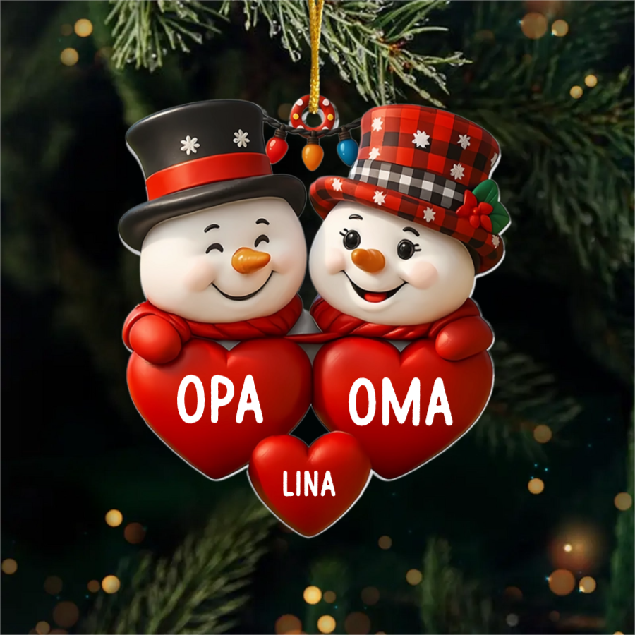 Schneemänner mit Herzen  Weihnachtsanhänger mit Namen Geschenk für Opa und Oma