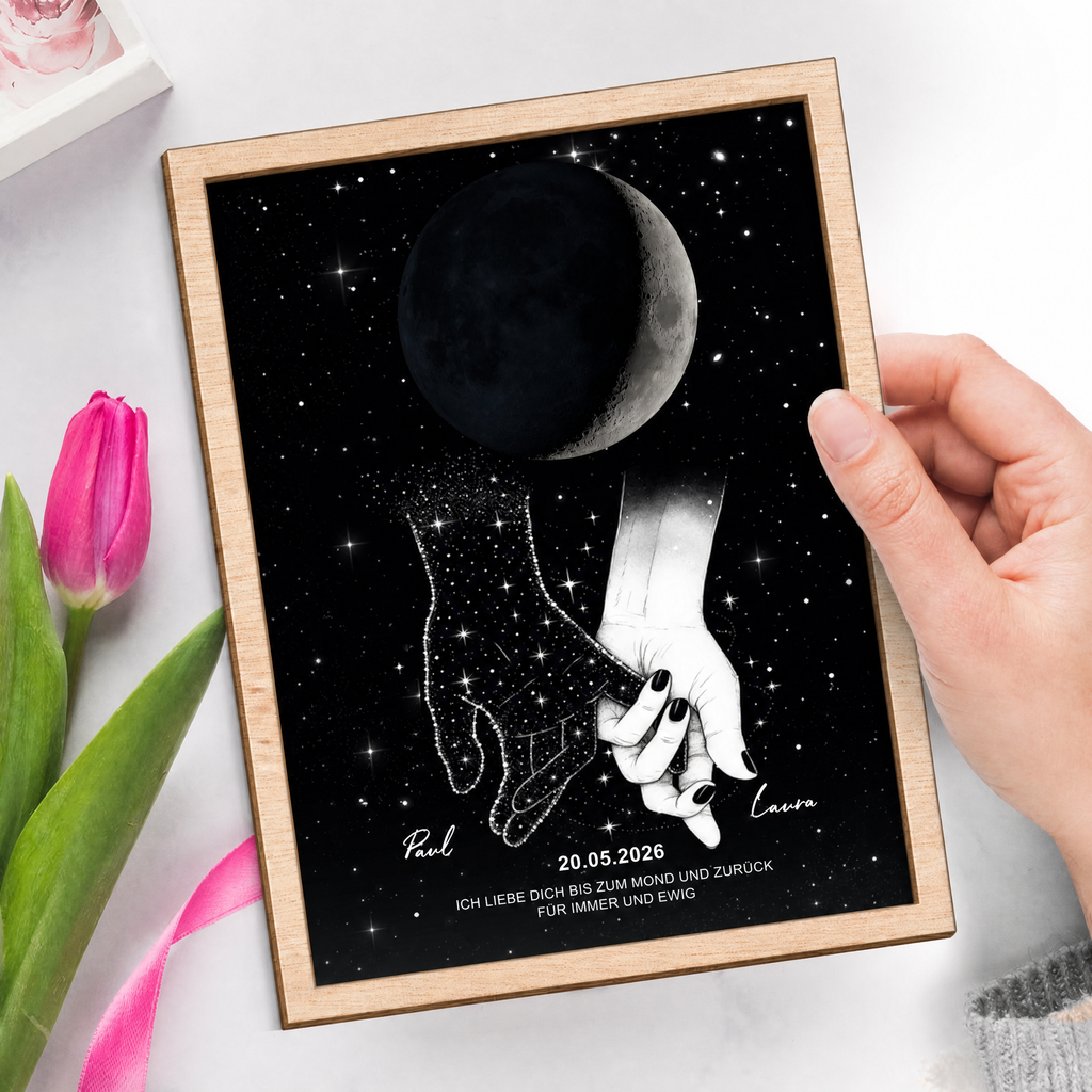 Personalisierter Holzaufsteller mit Mondphase Trauergeschenk