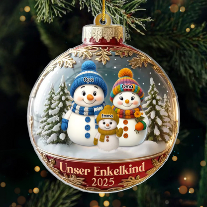 Personalisierter Acrylanhänger mit Schneemännern Christbaumschmuck für Papa, Mama, Oma und Opa
