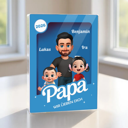 Personalisierter Acrylbock mit Papa und Kinder Geschenk für Vater und Opa