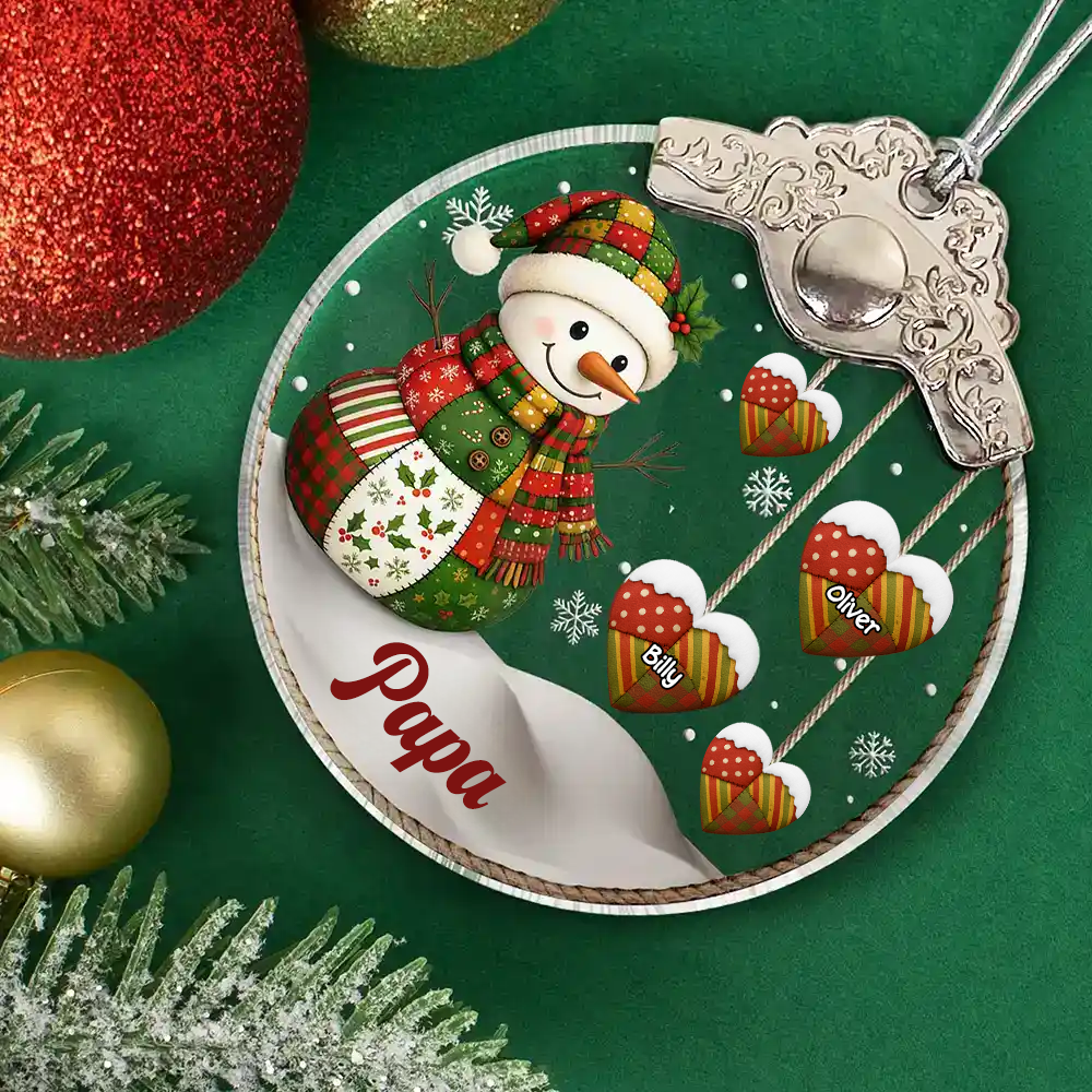 „Retro Schneemann“ Personalisierter Glasornament mit Silberkappe Christbaumschmuck für Oma