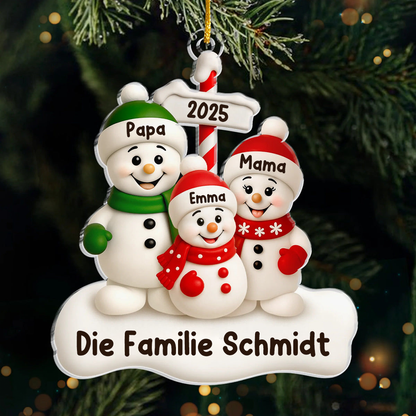 Acrylanhänger mit Schneemannfamilie Personalisierter Christbaumschmuck mit Eltern und 1-4 Kinder