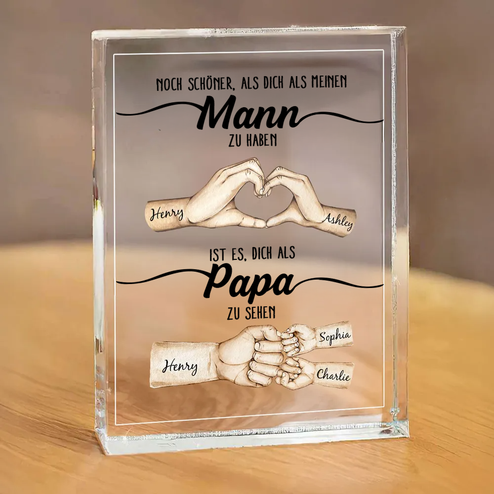 Acrylplakette mit Händen und Fauststoß für Papa Geschenk für Mann zum Vatertag