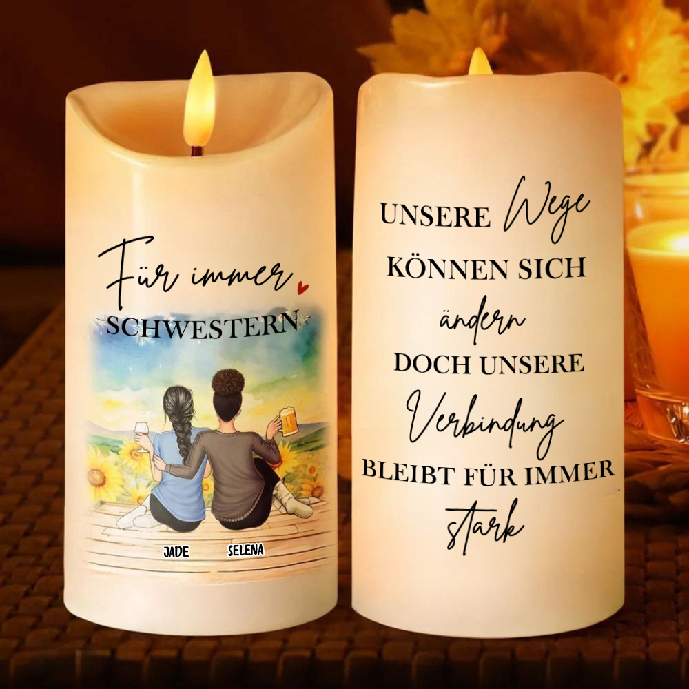 "Für immer Schwestern/Beste Freundinnen/ Geschwister/ Freunde" Personalisierte LED-Kerze