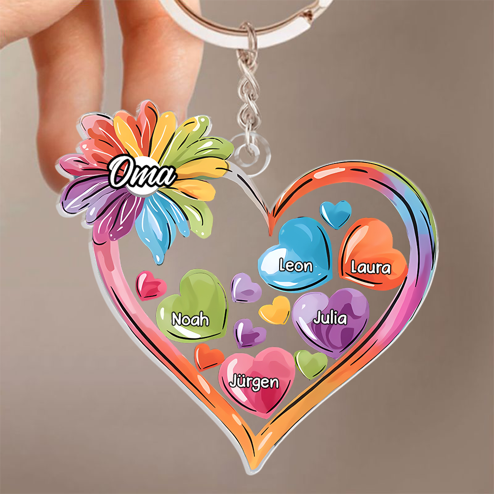 Bunte Herzen-Personalisierter Acryl-Schlüsselanhänger für Oma und Mama