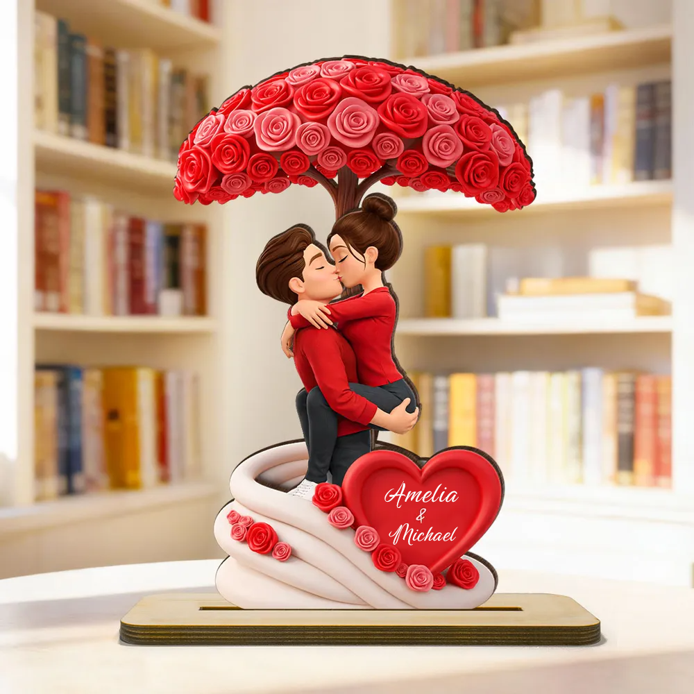 Papar und Rosen-Regenschirm Personalisierter Holzaufsteller mit Figuren und Namen