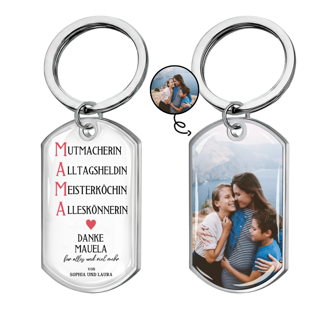 MAMA Foto-Edelstahl-Schlüsselanhänger mit Expoxidharz Geschenk für Mutter