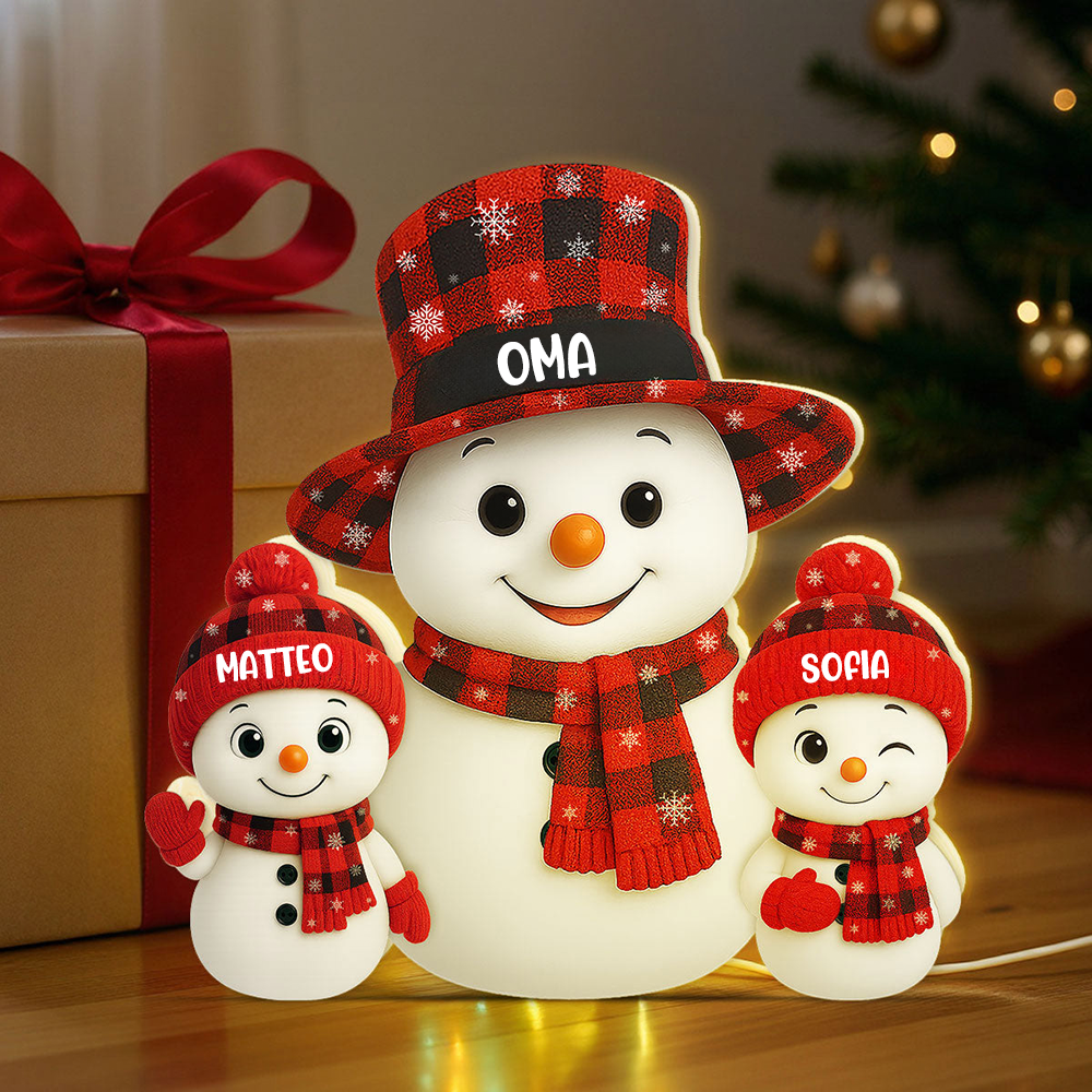 Personalisierte LED-Lichtbox für Oma – Schneemann-Motiv mit Namen