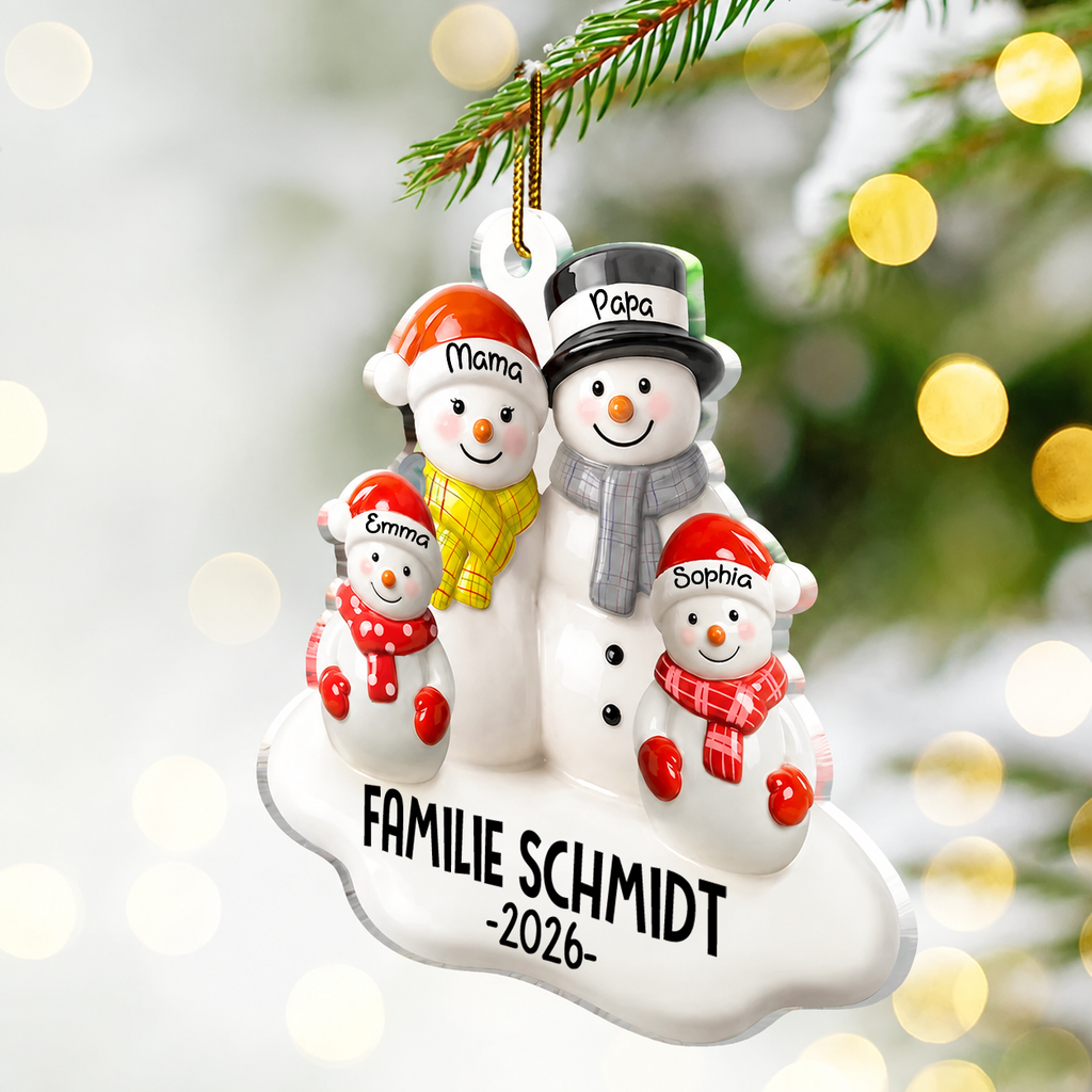 Personalisierter Acryl-Weihnachtsanhänger mit Namen – Schneemannfamilie