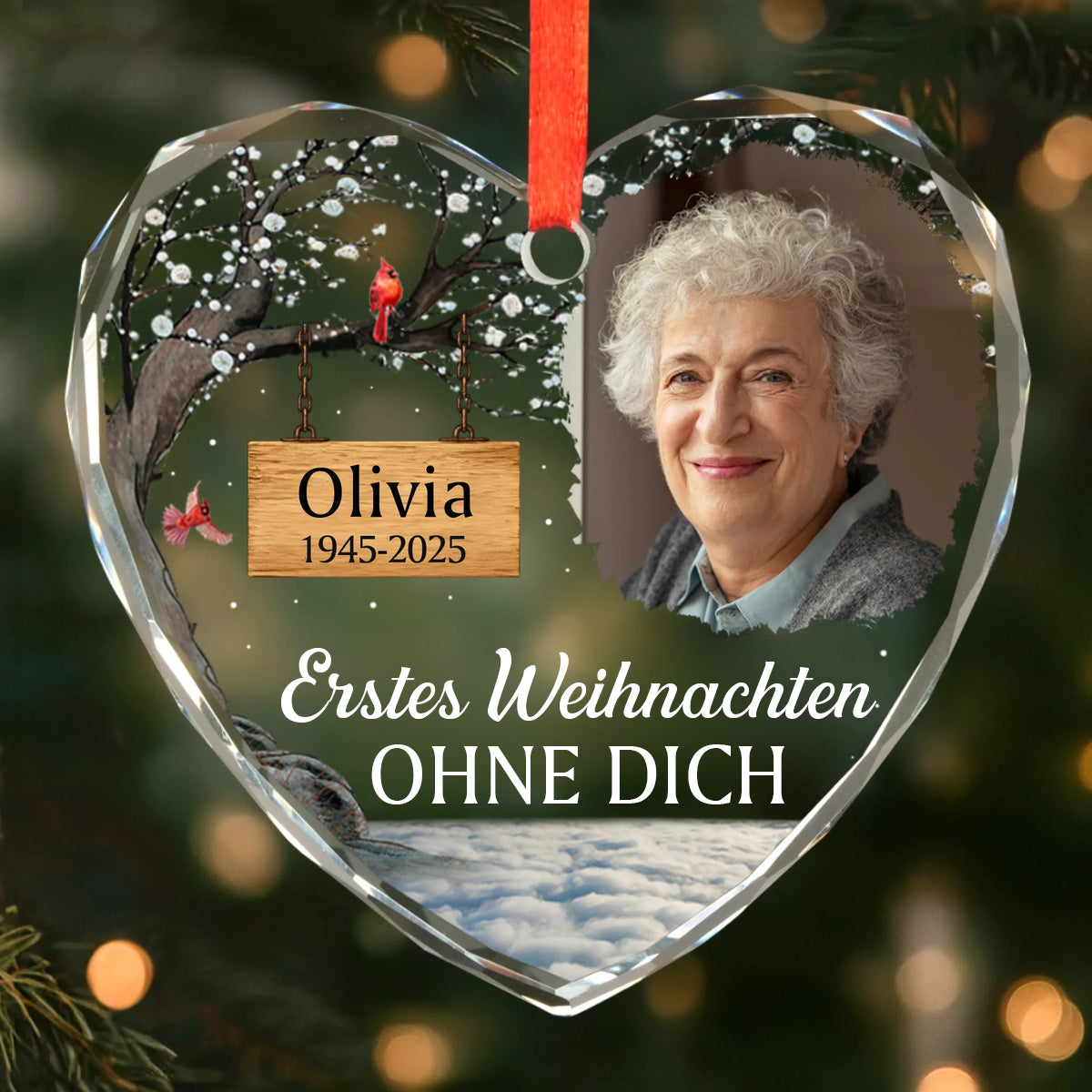 Erstes Weihnachten ohne dich - Glasornament mit Foto Personalisierter Christbaumanhänger