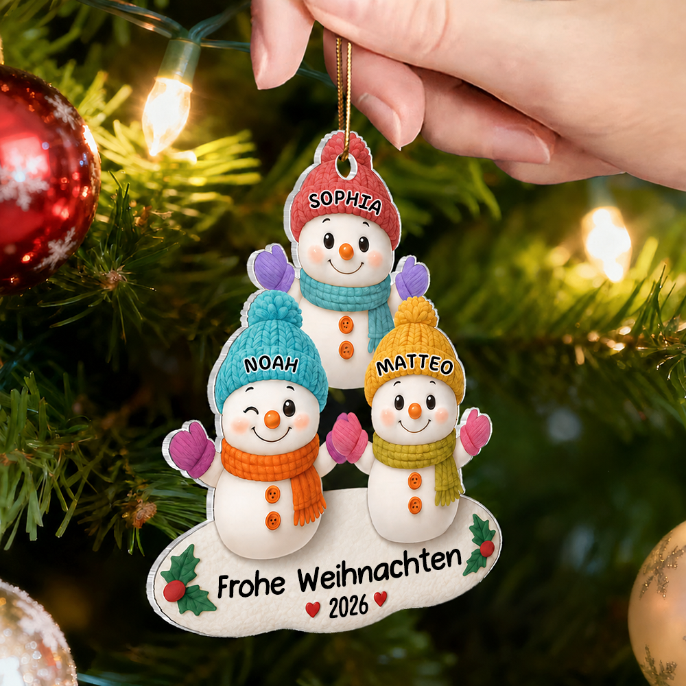 Personalisierter Acryl-Weihnachtsanhänger mit Namen – Schneemann-Motiv