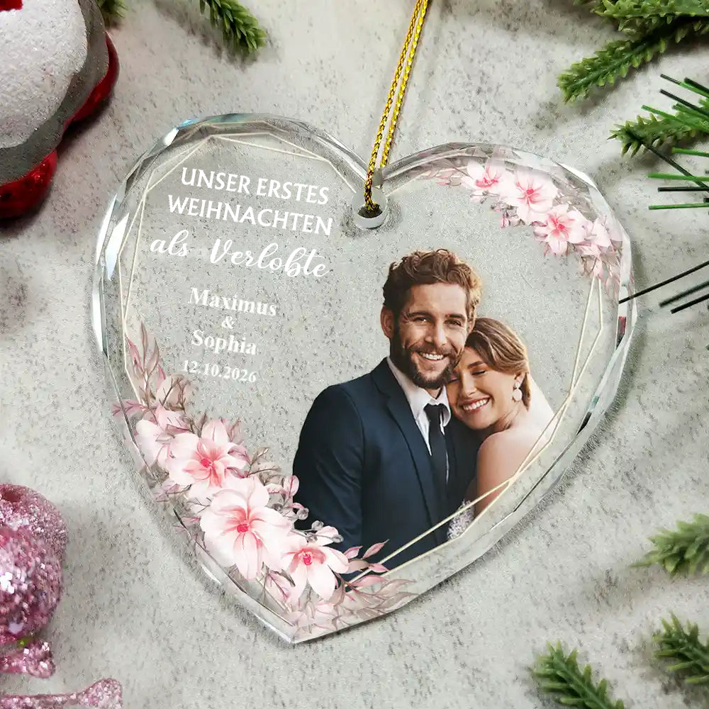 Personalisierter Glas-Weihnachtsanhänger mit Foto – Unser erstes Weihnachten als Ehepaar