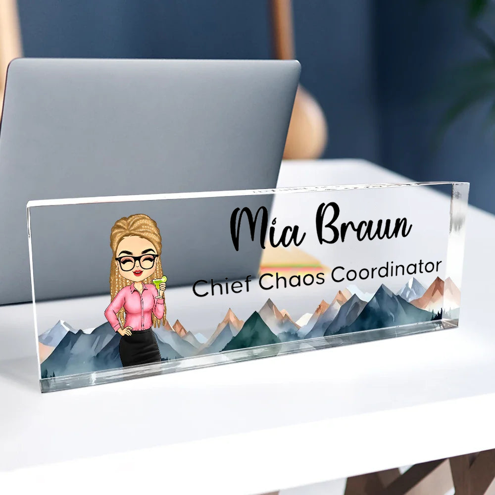Personalisierter Acrylblock mit Figur, Namensschild für den Schreibtisch Büro-Geschenk für Kolleginnen & Kollegen