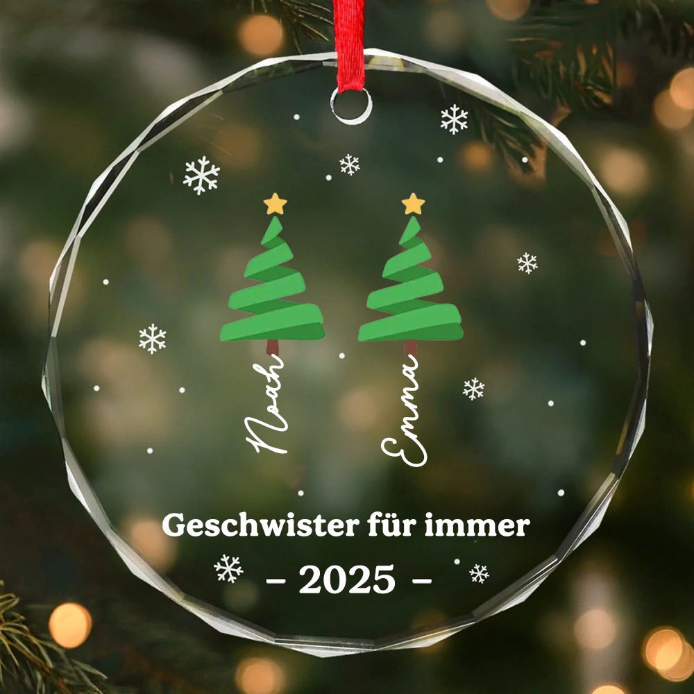 Glasornament mit Bäumen Personalisierter Christbaumschmuck mit Namen und Text für Familie