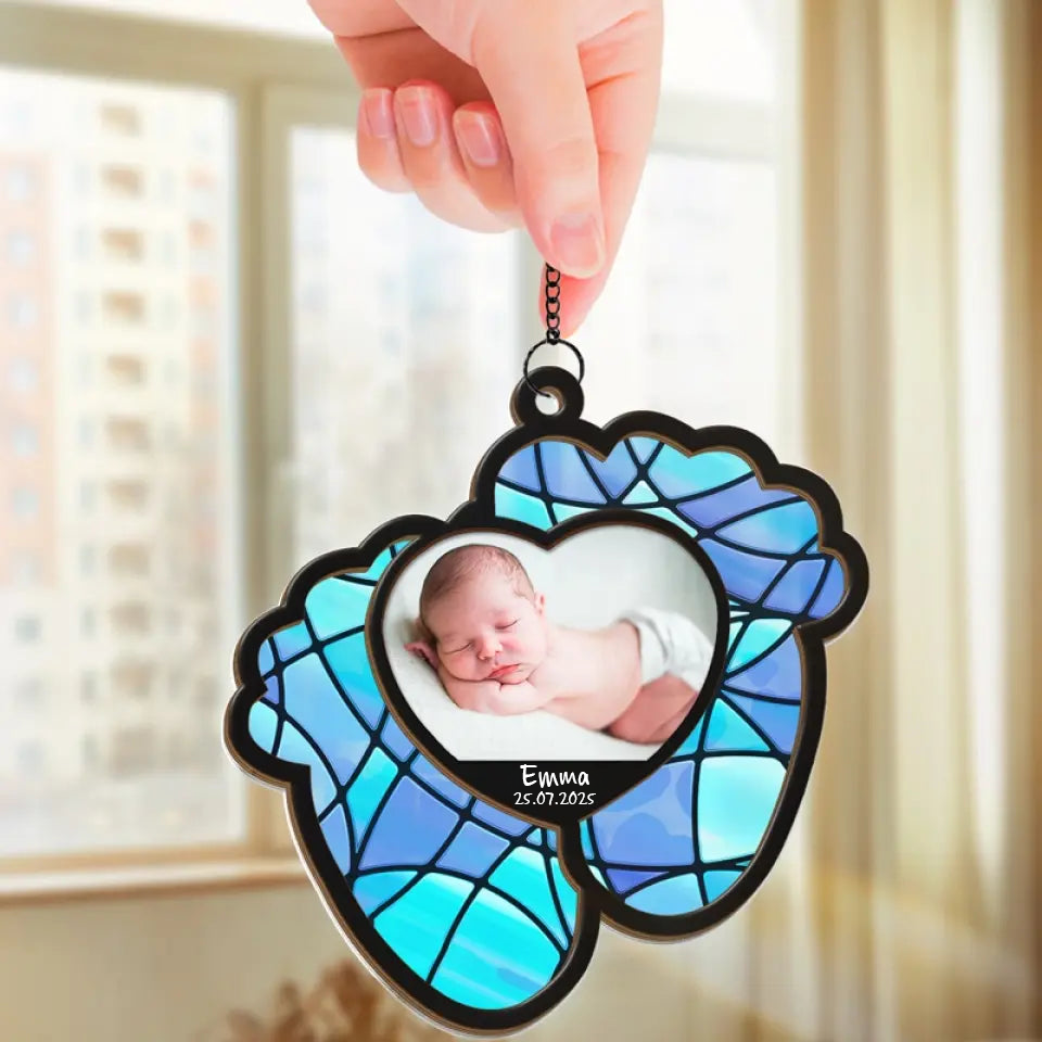 Füße-Sonnenfänger Ornament mit Foto und Datum Geschenk für Baby