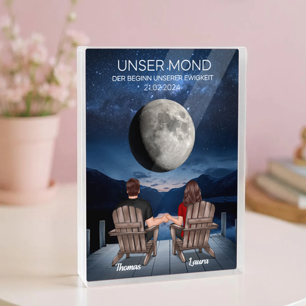 Unser Mond- Personalisierter Acrylblock mit 2 Personen und Mond Geschenk für Paar