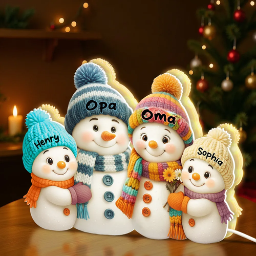 Personalisierte Schneemann-Leuchtbox – Oma, Opa & Enkelkinder
