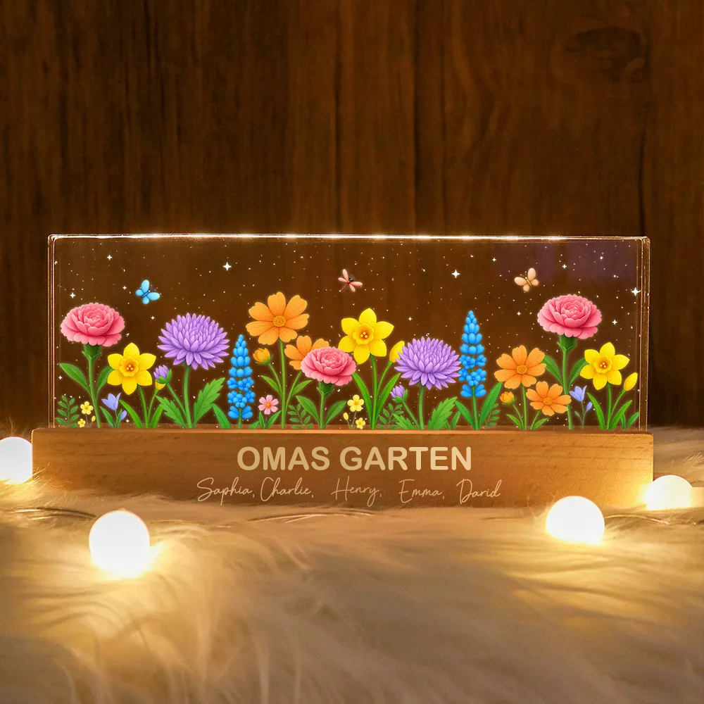 Personalisiertes LED-Nachtlicht miit Blumenmotiv Geschenk für Oma und Mama