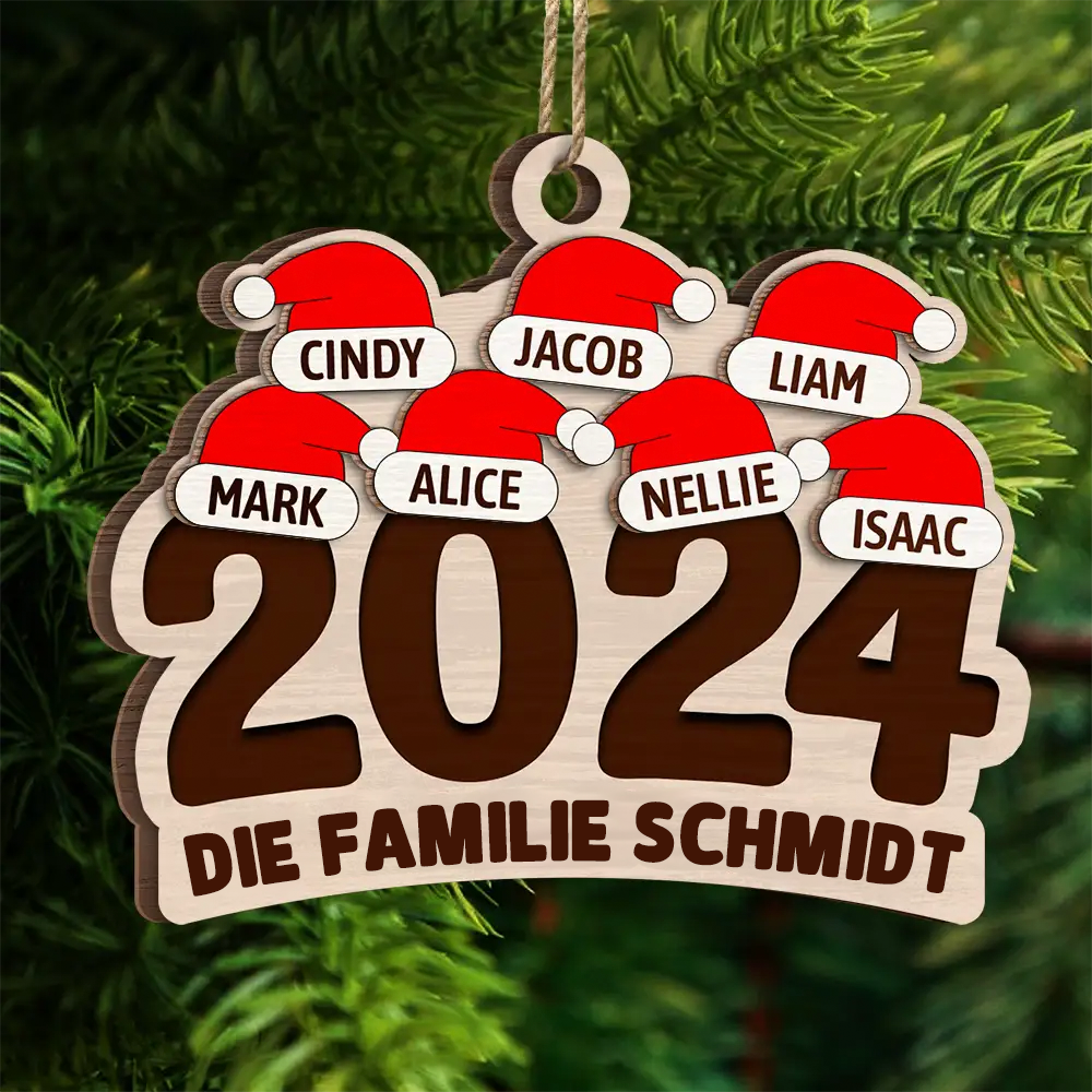 Personalisierter Weihnachtsanhänger 2024 – Familiennamen und Haustiere