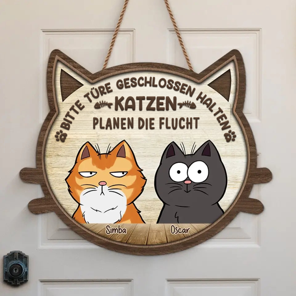 Personalisiertes Holzschild mit Katzen Dekoration für Tür