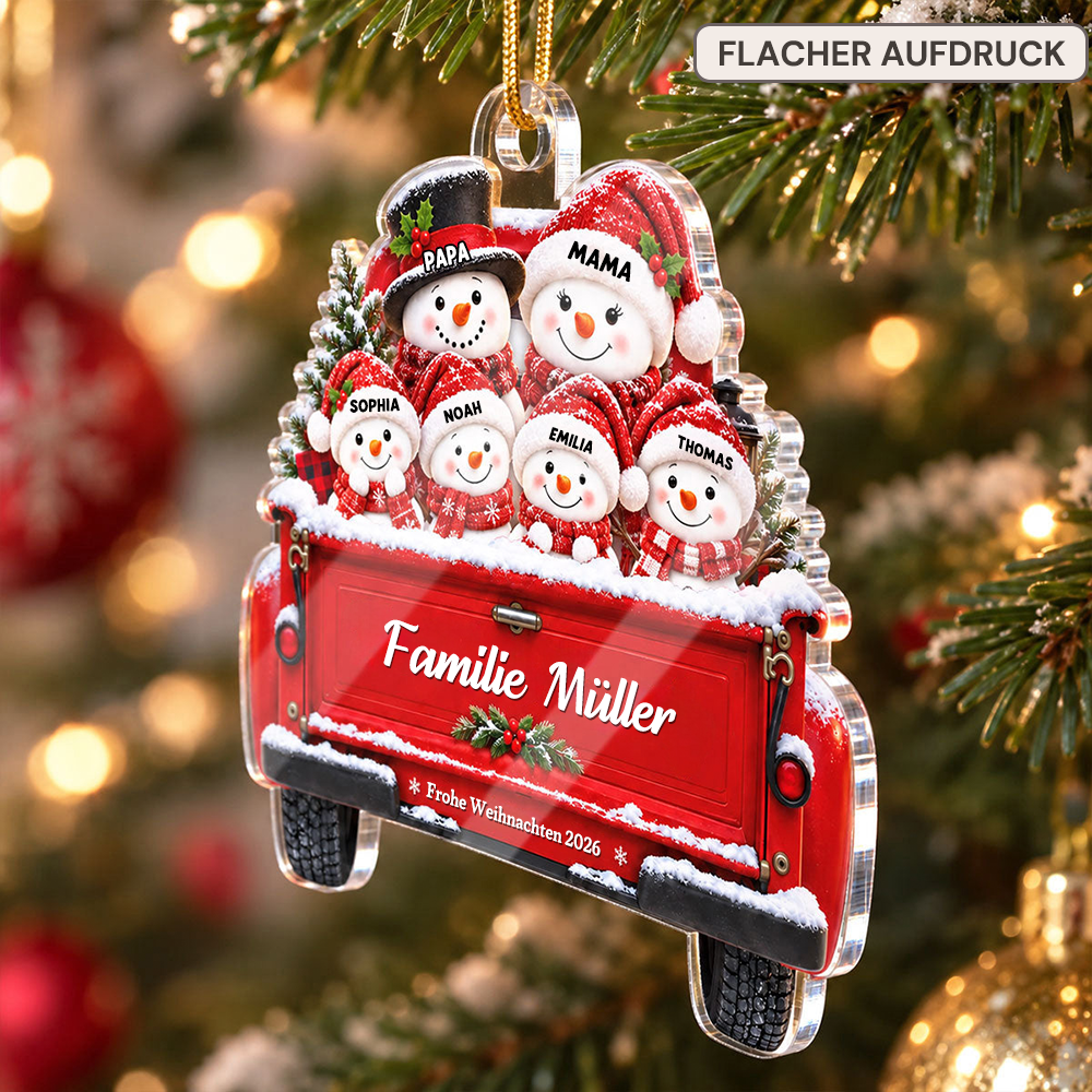 Personalisierter Acryl-Weihnachtsanhänger – Schneemannfamilie mit Namen