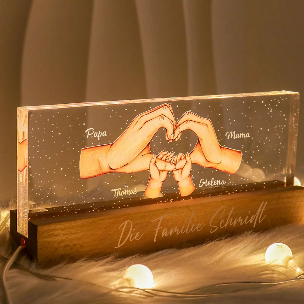 Herzform mit Händen-Personalisiertes LED Nachtlicht für Mama und Papa