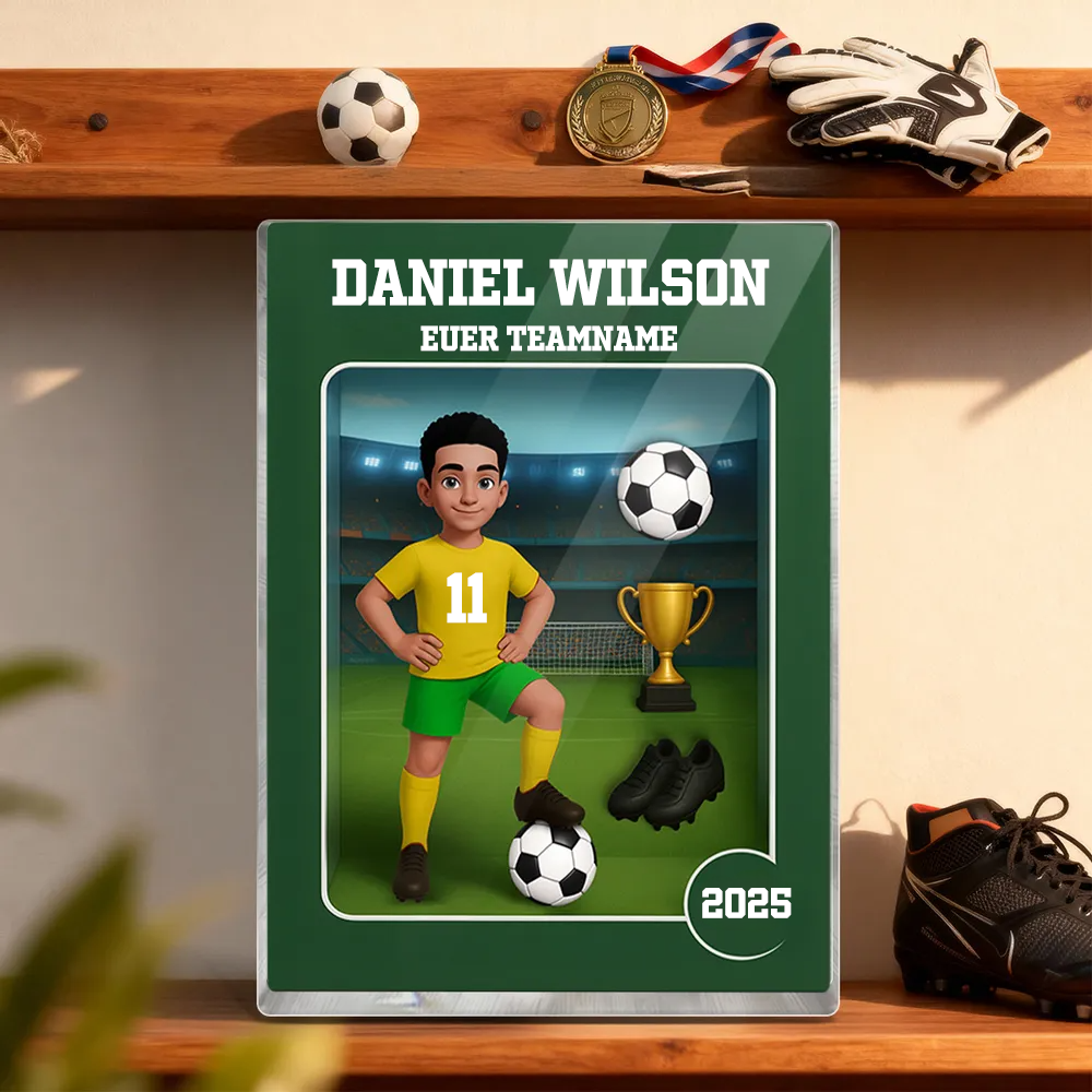 Personalisierter Acrylblock mit Fußballjunge und Fußballmädchen Geschenk für Kind