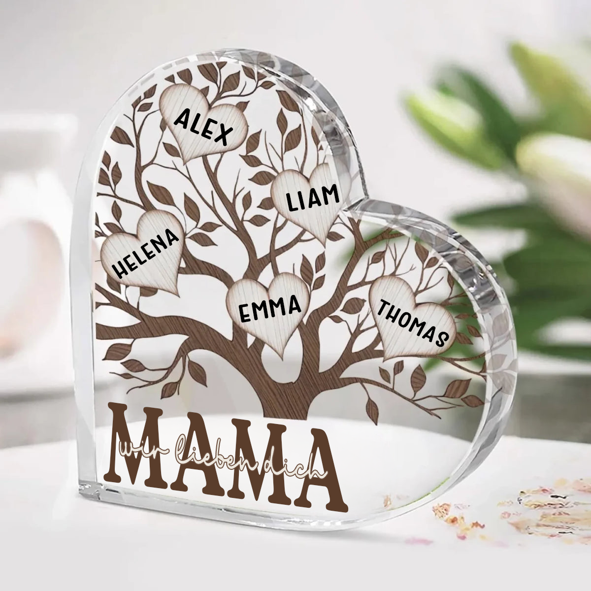 Baum-Standherz mit Namen für Oma und Mama