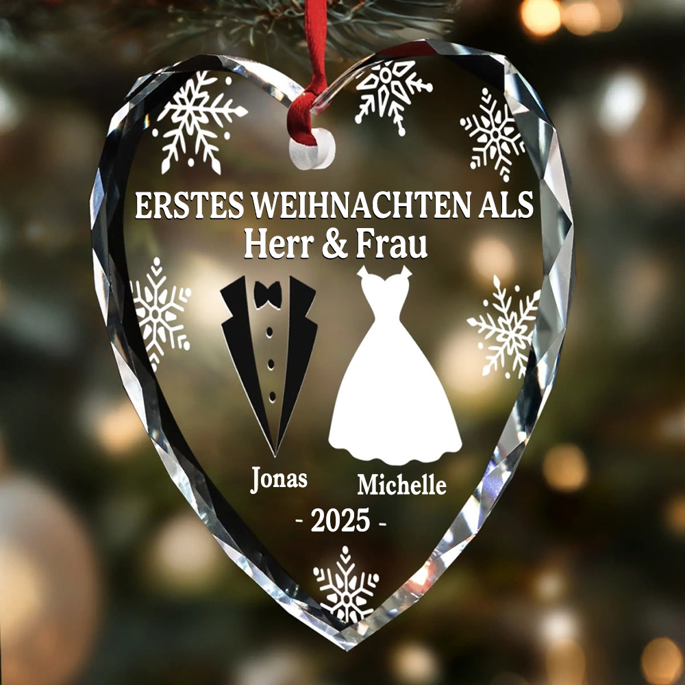 Erstes Weihnachten als Ehepaar-Personalisierter Glasanhänger Christbaumschmuck