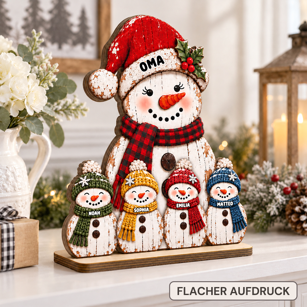 Personalisierter Holzaufsteller für Oma – Schneemann-Motiv