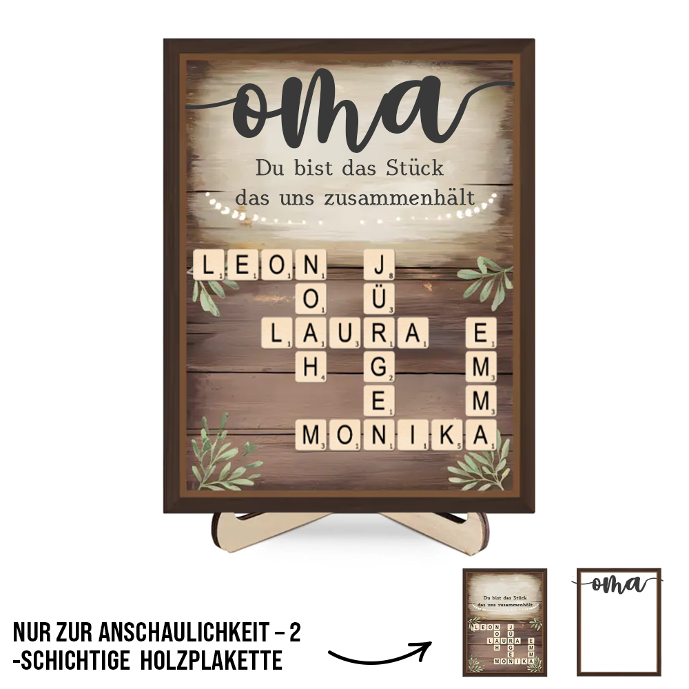 Personalisierte 2-Schicht-Holztalf mit Kreuzworträtsel Geschenk für Familie