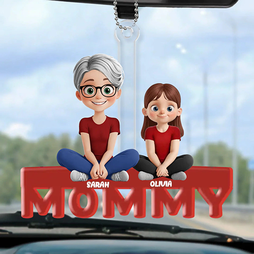 Personalisierter Acrylanhänger mit Mama und Kinder Autoanhänger für Mutter