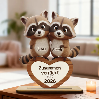 Waschbärenpaar - Personalisierte Hozlplakette mit Namen