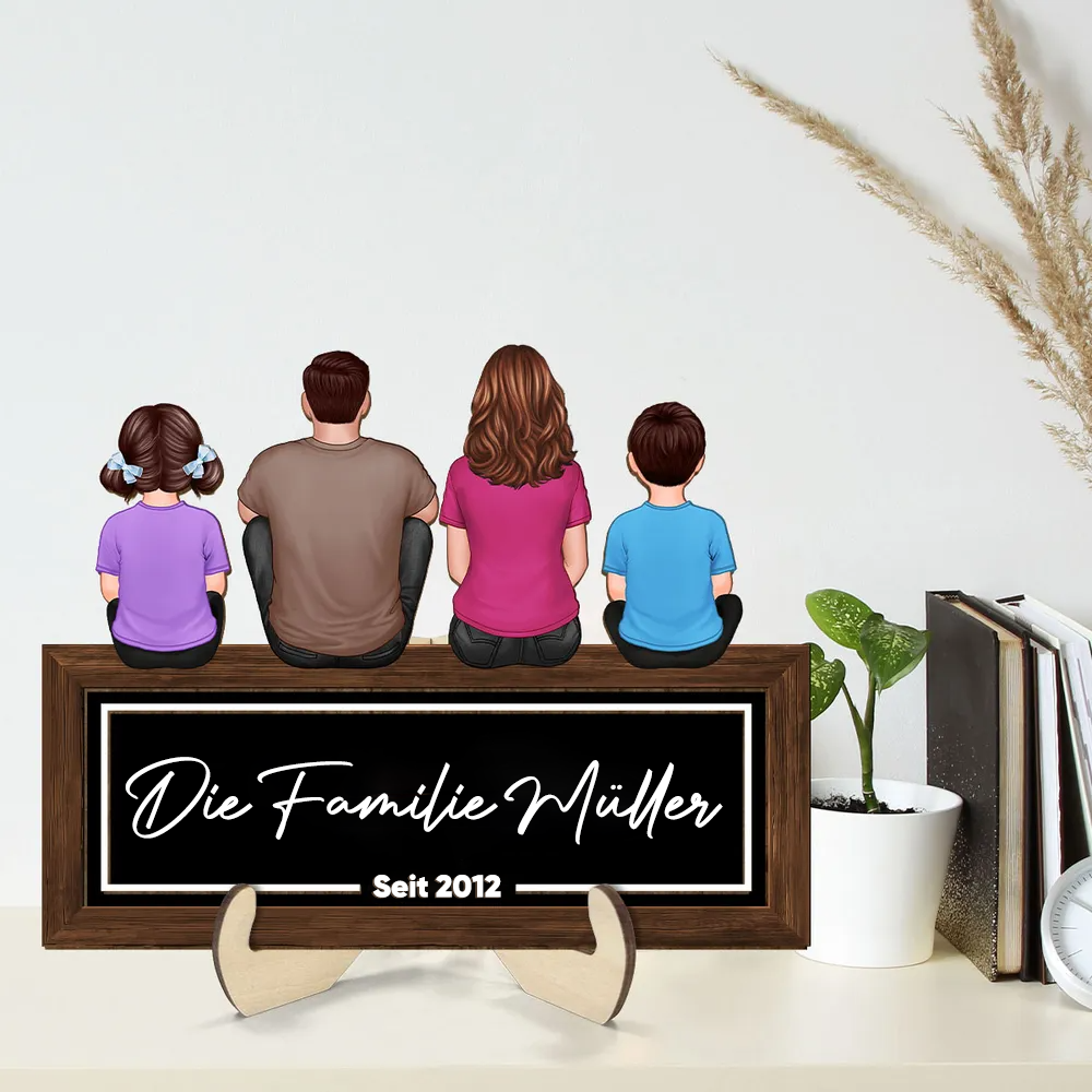 Personalisierter Holzaufsteller mit Familienmitglieder Holztafel mit Personen, Hund und Katze