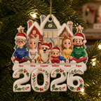 Personalisierter Acrylanhänger 2025 Christbaumschmuck mit Familie, Hund und Katze