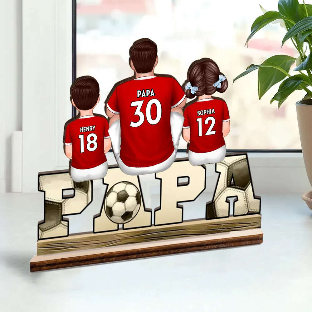 PAPA-Holzplakette mit Fußball 1-4 Kinder personalisiert Geschenk für Vater