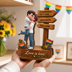 Personalisierter Holzaufsteller mit küssenden LGBT-Paar