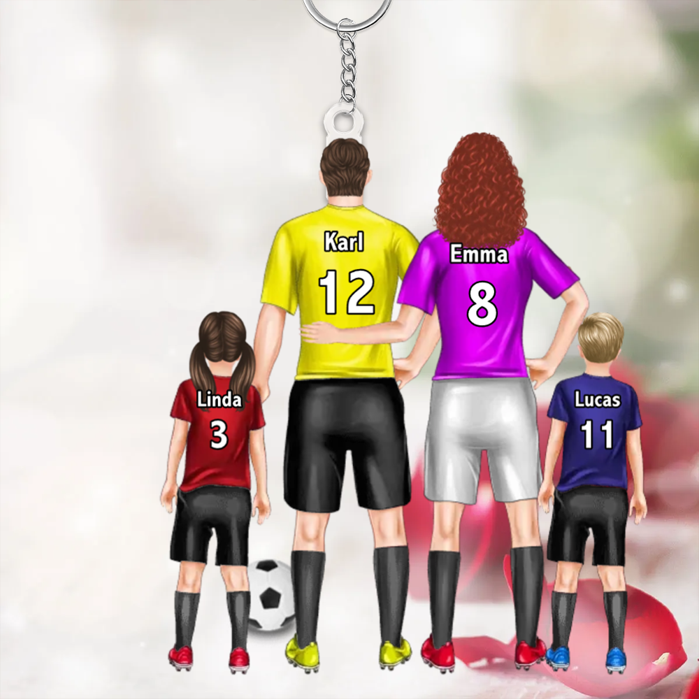 Fußball-Familie Personalisierter Acryl-Schlüsselanhänger mit Eltern und Kinder