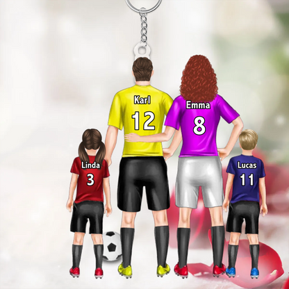 Fußball-Familie Personalisierter Acryl-Schlüsselanhänger mit Eltern und Kinder