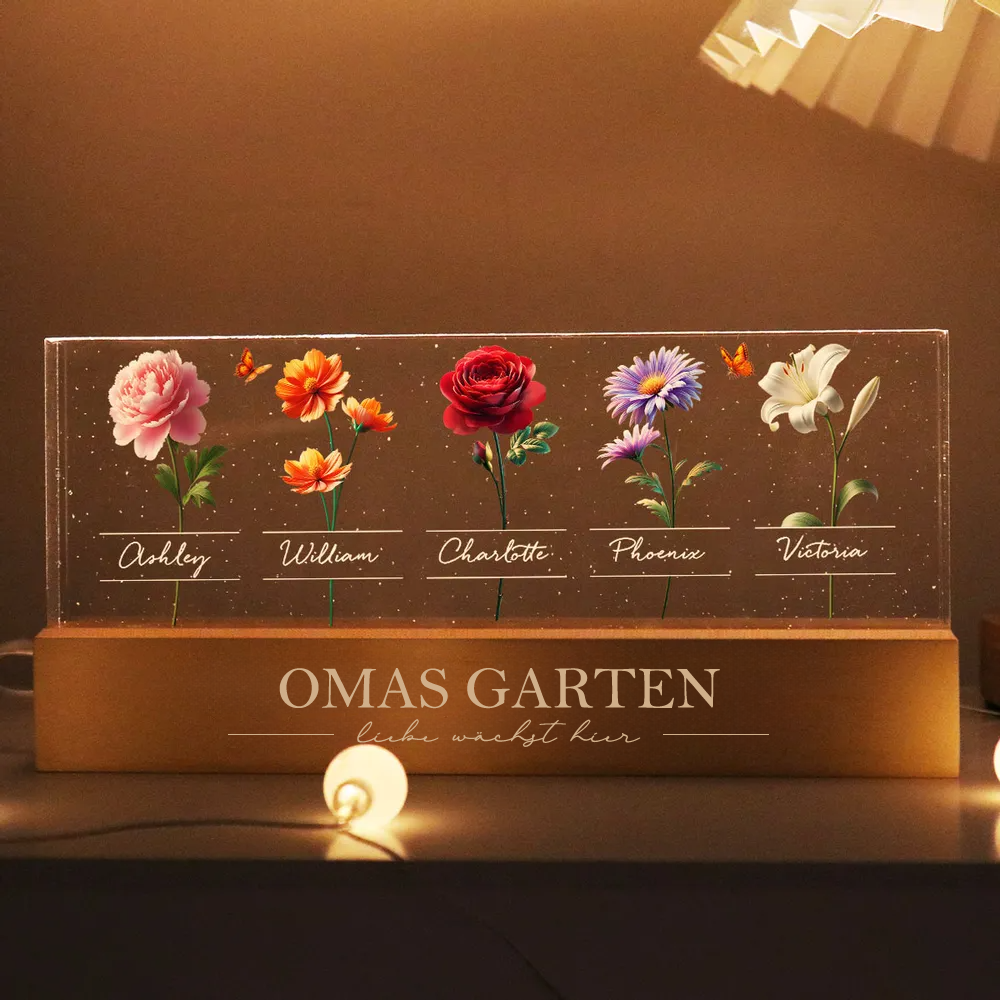 LED-Nachtlicht mit Geburtsblumen und Namen Geschenk für Oma und Mama