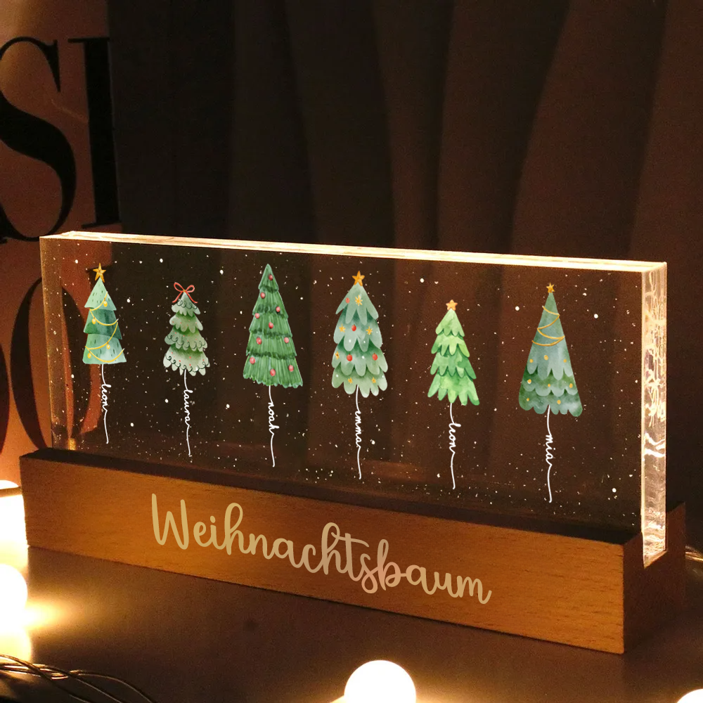 Personalisiertes LED-Nachtlicht mit Tannenbäumen und Namen Weihnachtsgeschenk für Familie