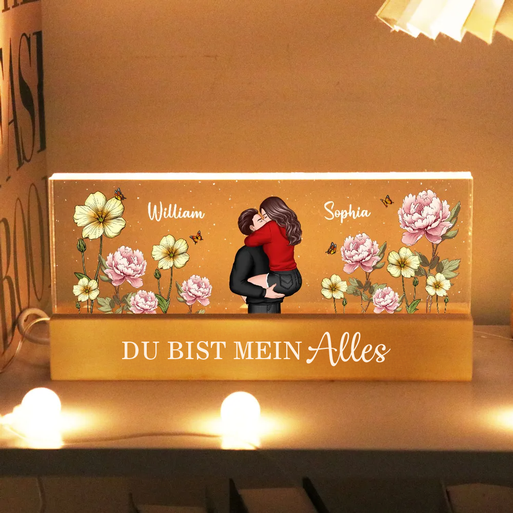 Personalisierte LED-Nachtlicht mit Paar und Geburtsblumen
