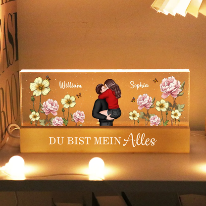 Personalisierte LED-Nachtlicht mit Paar und Geburtsblumen