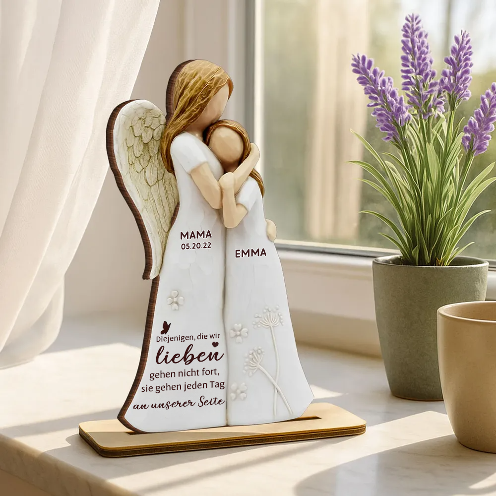 Mädchen mit Engelmama/ Engelpapa - Personalisierter Holzaufsteller mit Namen Trauergeschenk