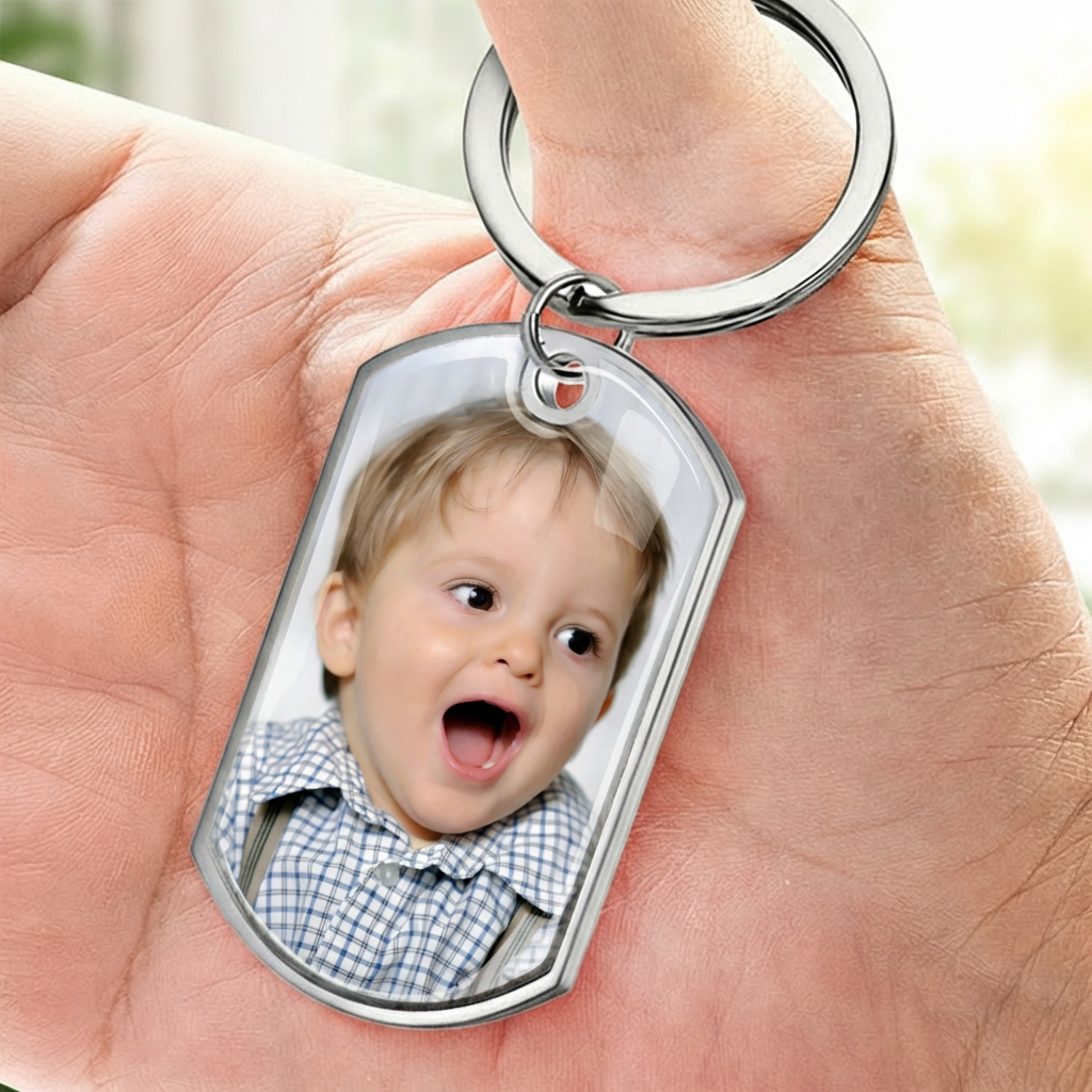 Du hast ja bereits mich! Foto-Edelstahl-Schlüsselanhänger mit Expoxidharz Geschenk für Mama und Papa