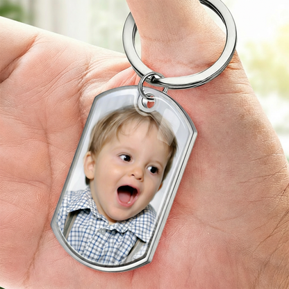 Du hast ja bereits mich! Foto-Edelstahl-Schlüsselanhänger mit Expoxidharz Geschenk für Mama und Papa